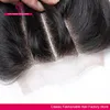 Trames Greatremy Brésilien Soyeux Cheveux Raides Trame avec Fermeture Supérieure 4X4 Fermeture À Lacets Vierge Cheveux Bundles 4PCS Pleine Tête Couleur Naturelle Hu