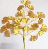 60cm Ginkgo Biloba Hoja Five Rames Maidenhair Trees Hojas de árboles Artificiales Rama de seda Decoración del jardín de bodas 12 PCS Un set WQ21