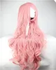 Женщины Harajuku Hair Wig Ombre пастельные пастельные розовые волнистые вьющиеся парики наклонные челки 100 см. Косплей теплостойкий синтетический синтетический парики7516778