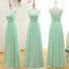 Mint Green Long Chiffon Bridesmaid klär sig en linje älskling veckade brudtärnor klänning backless formella klänningar under 50