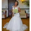 Rich African Mermaid 2108 Bridal Gowns Wedding Dresses With Beaded Illusion Sheer Neck White Tulle Lace Arabic Country Plus Size