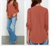 Women Blouse Long Sleeve V-Neck Chiffon Shirts Loose Solid Color Women 9colors Free Shipping