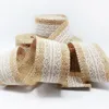 الجملة- 5M Natural Jute Burlap Hessian Ribbon مع زخارف الدانتيل الشريط ريفي ديكور زفاف كعكة الزفاف