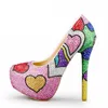 Fashion Handmade Colorful Rhinestone Wedding Shoes Banquet Evening Party Pumps Multicolor Crystal Bridal Shoes Heart Shape Big Size 10