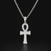 Ankh Egyptian Cross Pendant Full CZ Crystal Bling Ice Out Gold Silver Plated Necklace Jewelry with 3mm 24inch Cuba Chain