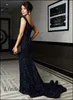 Gratis verzending Kate Ritchie Vintage Avondjurken Navy Blue Mouwloze Sexy Sequin Floor Lengte Formele Speciale Lange Avondjurken