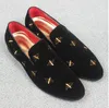 Promotion spring Men Velvet Loafers Party wedding Shoes Europe Style Embroidered black Velvet Slippers Driving moccasins 425