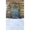 Cabane en bois porte bleue hiver neige noël photographie toile de fond couronne verte extérieur scénique enfants enfants studio photo fond