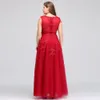 Verklig bild plus storlek röd spets långa aftonklänningar tyll spets pärlor golvlängd formell brudtärna klänningar cps2999930801
