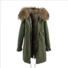 Jazzevar Märke Ljus Rosa Gräs Kanin Fur Liner Long Washed Shell Blue Demin Long Jackets Snow Parka