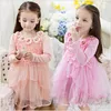 2016 Outono Nova Moda Menina Princesa Vestido Crianças Manga Comprida Flor Vestidos Estilo Coreano Bonito Do Bebê Meninas Lace Tulle Vestido Crianças Vestidos