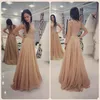 Champagne Chiffon A-line Prom Dresses Lace Top Jewel Backless Evening Gowns Elegant Simple Cheap Special Occasion Dress Custom Made
