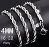 925 Sterling Silver Halsbandkedjor 4mm 16-30 tum Ganska söt Fashion Charm Rope Chain Halsband smycken Diy Accessories for Women Men