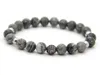 1 PCS de Alta Qualidade Jóias 8mm Cinza Imagem Jasper Stone Beads Micro Pave Preto e Ouro CZ Beads Pulseiras Mens presente