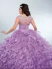 Wielowarstwowe Ruffles Purple Quinceanera Dresses Zroszony Dżetów Klejnot Neck Masquerad Sweet 16 Ball Suknie Kryształ Debiutante Dress