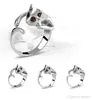 Ringar för kvinnor Lovely Justerbar Kattunge Katt Animal Crystal Silver Guldpläterade Alloy Rings
