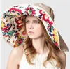 المرأة طوي قابلة للطي عكسها sunhat واسعة كبيرة بريم كاب الصيف شاطئ الأزهار الجانبين قبعة uv حماية