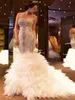 Luxury Crystal White Mermaid Wedding Dress 2023 Ostrich Feather Gowns Sexy Ivory Bridal Dresses Robe De Mariage Vestido De Noiva