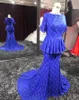 Real Image African Prom Dresses Nigeria Style Mermaid Formal Evening Dress Jewel Short Sleeve Elegant Evening Gown Lace Gowns robe de soiree