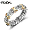 Vecalon Moissanite 3 cores Gema Simulado Diamante CZ Noivado Anel de Aliança de Casamento para Mulheres 10KT Branco Amarelo Anel Feminino Cheio de Ouro