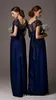 Navy Blue Bridesmaid Dress Sheer Neckline Chiffon Lace Evening Dresses Plus Size Formal Short Sleeve Prom Dress