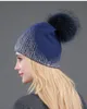 New Casual Winter Skullies Beanies Knitted Wool Warm Hats Fashion Pom Pom Real Raccoon Fur Caps Skullies Hat For Women Print Fur Cap