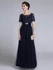 Elegant Mother Of the Bride Groom Dresses Floor-length Short Sleeve A Line Scoop Appliques with Beadings Wedding Party Evening Gowns