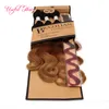 OMBRE BLONDE ROSE COULEUR coudre dans le tissage de cheveux 4 faisceaux avec fermeture faisceaux de cheveux vague de corps cheveux tisse 10-22INCH MARLEY TWIST tisse la fermeture