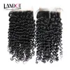 Indian Curly Virgin Hair Weaves With Closure 4pcs / Lot Obehandlat Indian Kinky Curly Human Hair 3 Bundles With Lace Closure Free / Middle Part