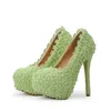 Кружева цветок с жемчугом на высоких каблуках обувь Красивая свадьба обувь Люкс Высокие каблуки невесты обувь белый / зеленый / розовый