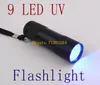 Free Shipping New arrival Aluminium 9 LED Torch UV Flashlight 395~400 NM Flash Light,50pcs/lot