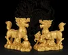 Lucky Blessed Consecrating Fengshui Qi Lin Decoration Sculpture Qilin Statue Blessed Feng Shui Kylin One Pair Gold Color R01010024510449