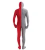 Zilveren en rode split zentai lycra spandex volledige bodysuit