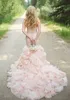 Prachtige 2016 Blush Pink Organza Mermaid Trouwjurken Goedkope Spaghetti Ruched Ruches Vis Staart Kapel Bruidsjurken Custom Made EN414