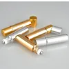 Nuovo design oro argento 5 ml roll on bottiglia di vetro con fiale di vetro a rullo riutilizzabili con sfera in metallo per oli essenziali di profumo