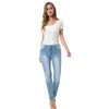 European och American Style Women Waist High Jeans Big Hips Stretch Pants 2 Färger Plus Storlek