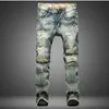 Big Size European Style Men Jeans Holes Frazle Jeans Mens Casual Leisure Denim Long Pants ljusblå storlek 28-42