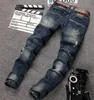 Våren 2016 Ny ljusblå patchvatten Manliga hålplåster Tiggare Jeans Straight Men's European Byxor
