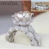 Vecalon 2016 Vintage Engagement Wedding Band Ring Set för Women 3CT Simulerad Diamond CZ 925 Sterling Silver Female Party Ring