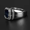 Gratis verzending Groothandel Ring Hoge QuLiry Solitarie Blue Sapphire 925 Sterling Zilver Gesimuleerde Diamant Bruiloft Mannen Ring Gift Maat 8-13