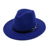 Europejskie amerykańskie mężczyźni wełna poczuła fedora czapki z paskiem unisex szerokie brzegi Jazz Hat Autumn Winter Panama Cap Trilby Chapeau8321172