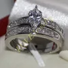 Lady's 925 Silver Filled Marquise Cut Simulated Diamond CZ Side Stone Par Ring Set Two Layers Wedding Size 9 11 Brand Jewe222C