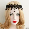 Lace Gothic Punk Rhinestone Dangle Headband Halloween Christmas Masquerade Party Artificial Pearls Chain Tassel Elastic Hairband Ladies Gift