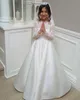 2019 robes première communion bijou dentelle manches longues v dos nu robes de mariée enfants satin une ligne robes de soirée