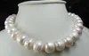 HUGE 12-14MM NATURAL SOUTH SEA WHITE PEARL NECKLACE 18" 18K GP CLASP AAAAAH