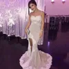 Aplikacje Glamorous Side-Slit Spaghetti-Paski Mermaid Druhna Sukienki Szary Szyfonowa Długa Sukienka Wedding Party Dress