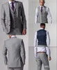 사용자 정의 사이드 벤트 신랑 턱시도 라이트 그레이 베스트 남자 정장 노치 옷깃 웨딩 Groomsman / Men Suits 신랑 (Jacket + Pants + Vest + Tie) J156