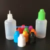 Partihandel 1500pcs / parti 30ml tomma plastdropparflaskor för E-vätska med barnsäkra kepsar Långa fina tips 30ml PE / PET-flaska