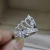Vecalon 2016 Samica pierścień korony symulowany Diamond CZ 925 Sterling Silver Engagement Wedding Band Ring dla kobiet