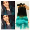 9A Maleisische 1b Teal Two Tone Humal Virgin Hair Bundles 3 stks Kavel Silky Straight Extensions Donkere Wortels Teal Green Ombre Menselijk Haar Weeft